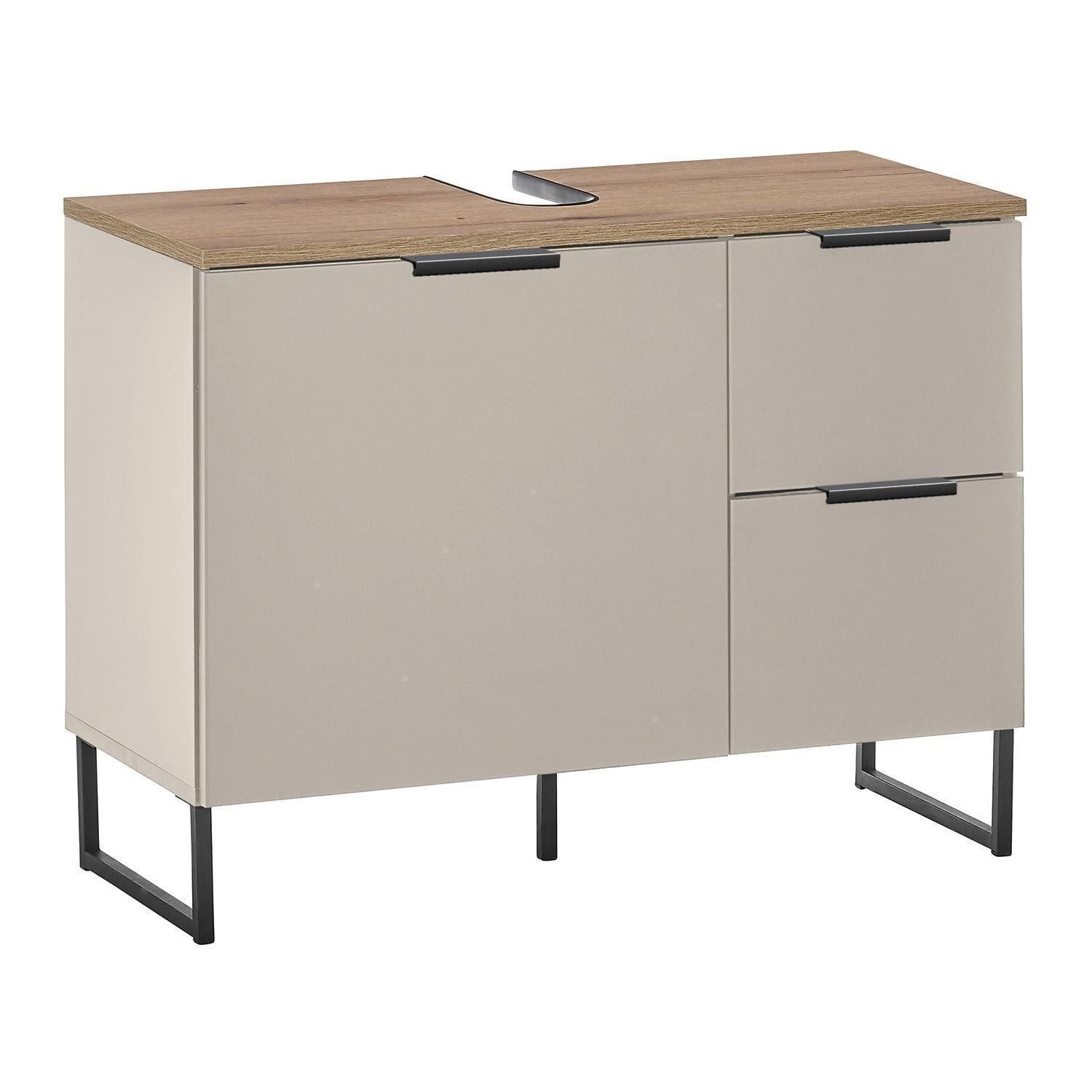 Bega Consult Waschbeckenunterschrank DENVER, 1 Tür, 2 Schubladen, Beige, Evoke Eiche Dekor, B 80 x H 60 x T 35 cm