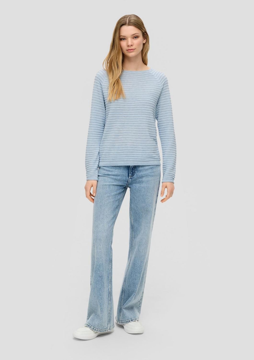 QS Rundhalspullover Basic (1-tlg) langarm, Strukturmuster, Rollsaum