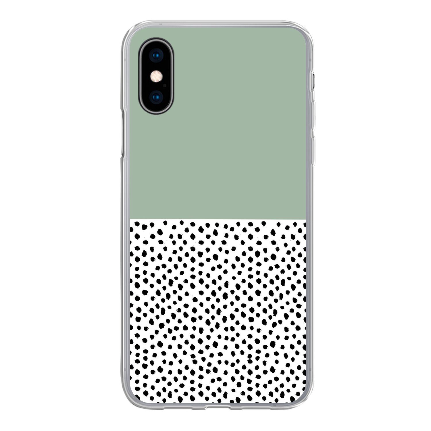 MuchoWow Handyhülle für Apple iPhone X Polka dots - Grün - Schwarz, Smartphone-Bumper, Print, Handy Schutzhülle Dünn