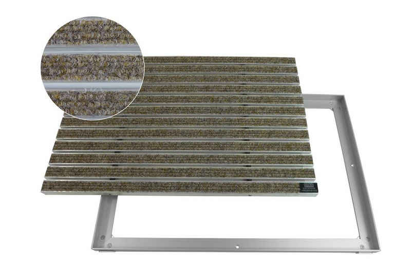 Fußmatte Emco Eingangsmatte DIPLOMAT + Rahmen 15mm Aluminium, Rips Sand, Emco, rechteckig, Höhe: 15 mm, Größe: 750x500 mm, für Innen- und überdachten Außenbereich