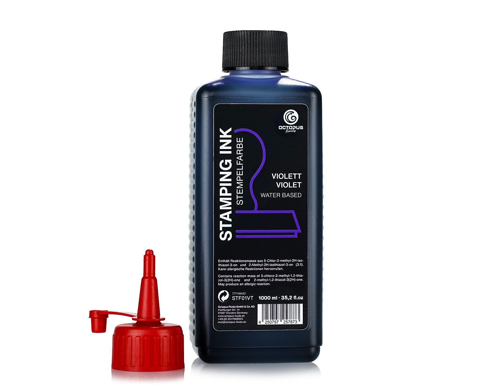 OCTOPUS Fluids Stempelfarbe für Stempelkissen, Selbstfärber ohne Öl, violett 1 l Stempelkissen