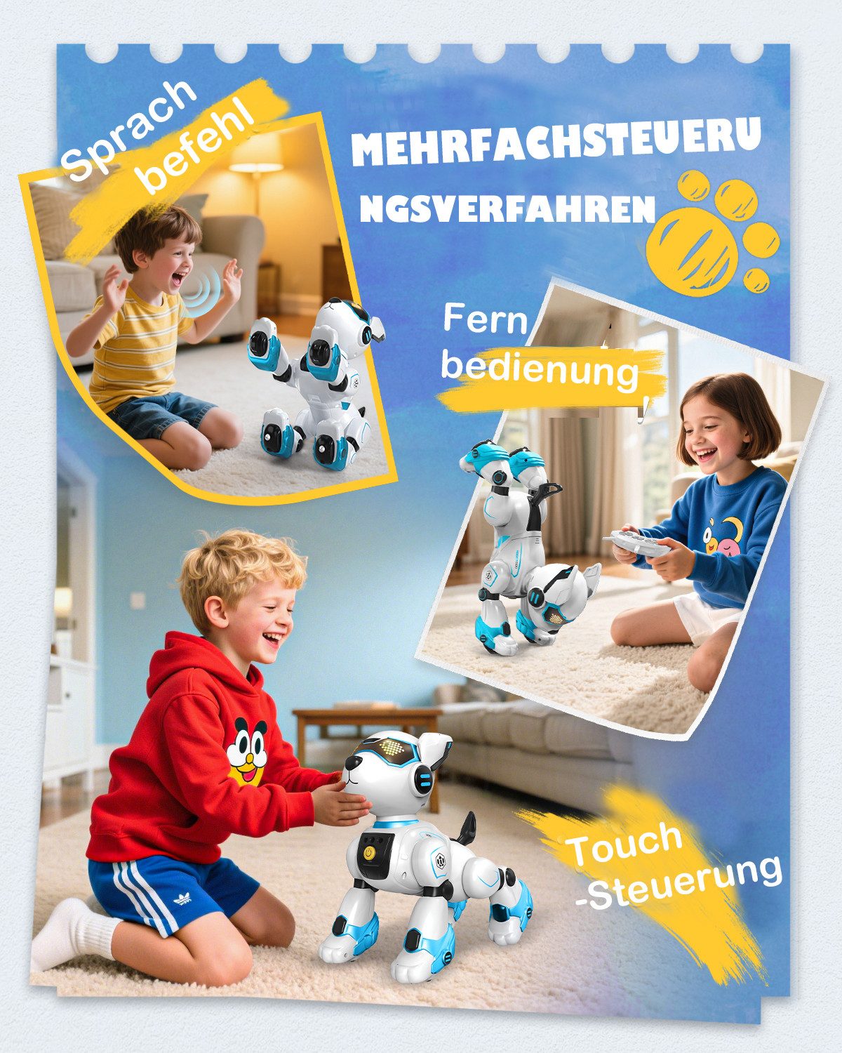 ANYSUN RC-Roboter Roboter Hund Kinder Puzzle Spielzeug Festival Geschenk (Programmierbarer Roboterhund mit Sprachbefehle,Fernbedienung, Berührungssensor), Roboterhund Spielzeug ab 3 Jahre mit Wiederaufladbarer Batterie