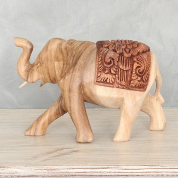 Oriental Galerie Dekofigur Elefant Skulptur mit aufwendiger Schnitzerei 2 Farbig 15 cm (1 St)