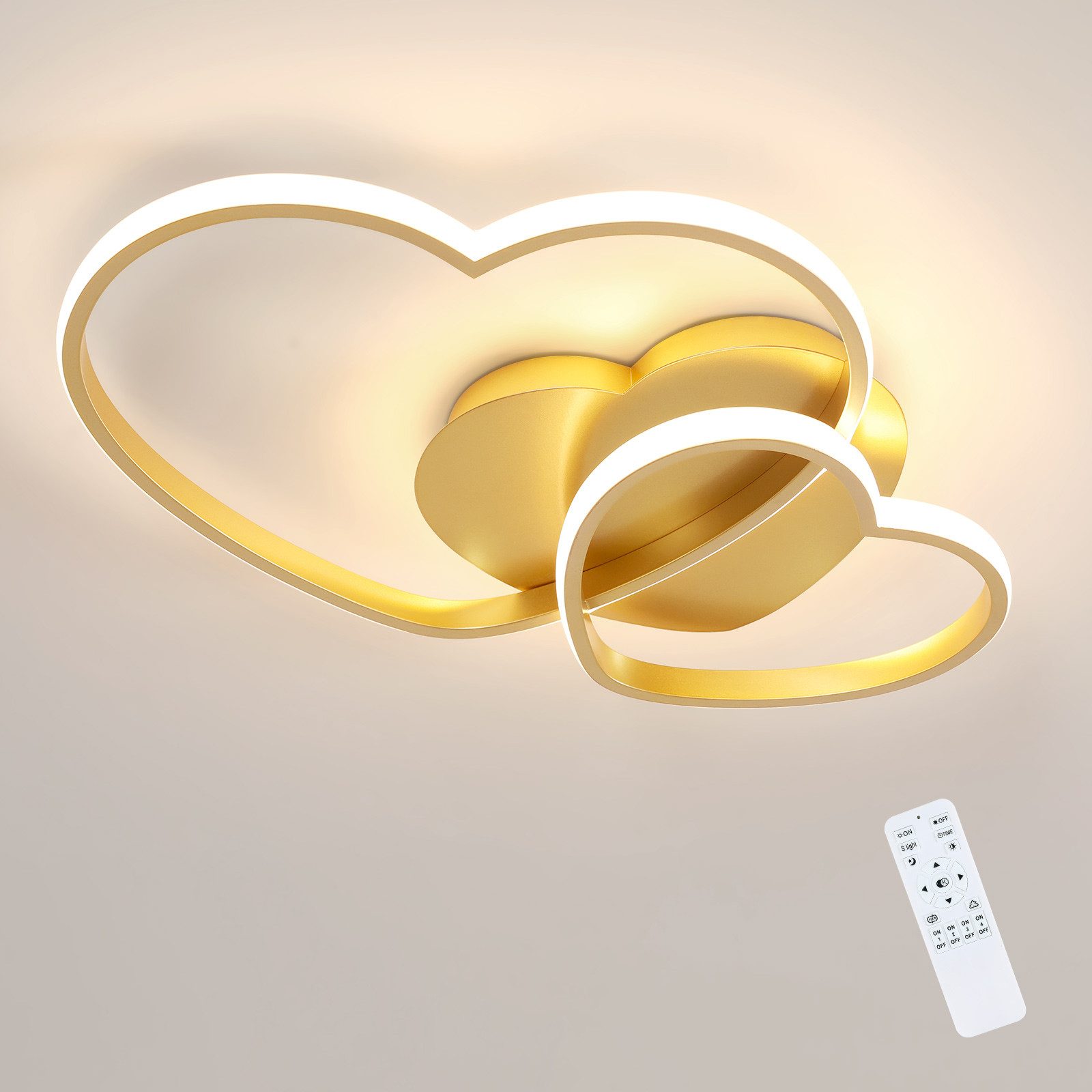 Riserva LED Deckenleuchte LED Deckenleuchte Herz Gold 39W, dimmbar, 3000K–6500K, Fernbedienung