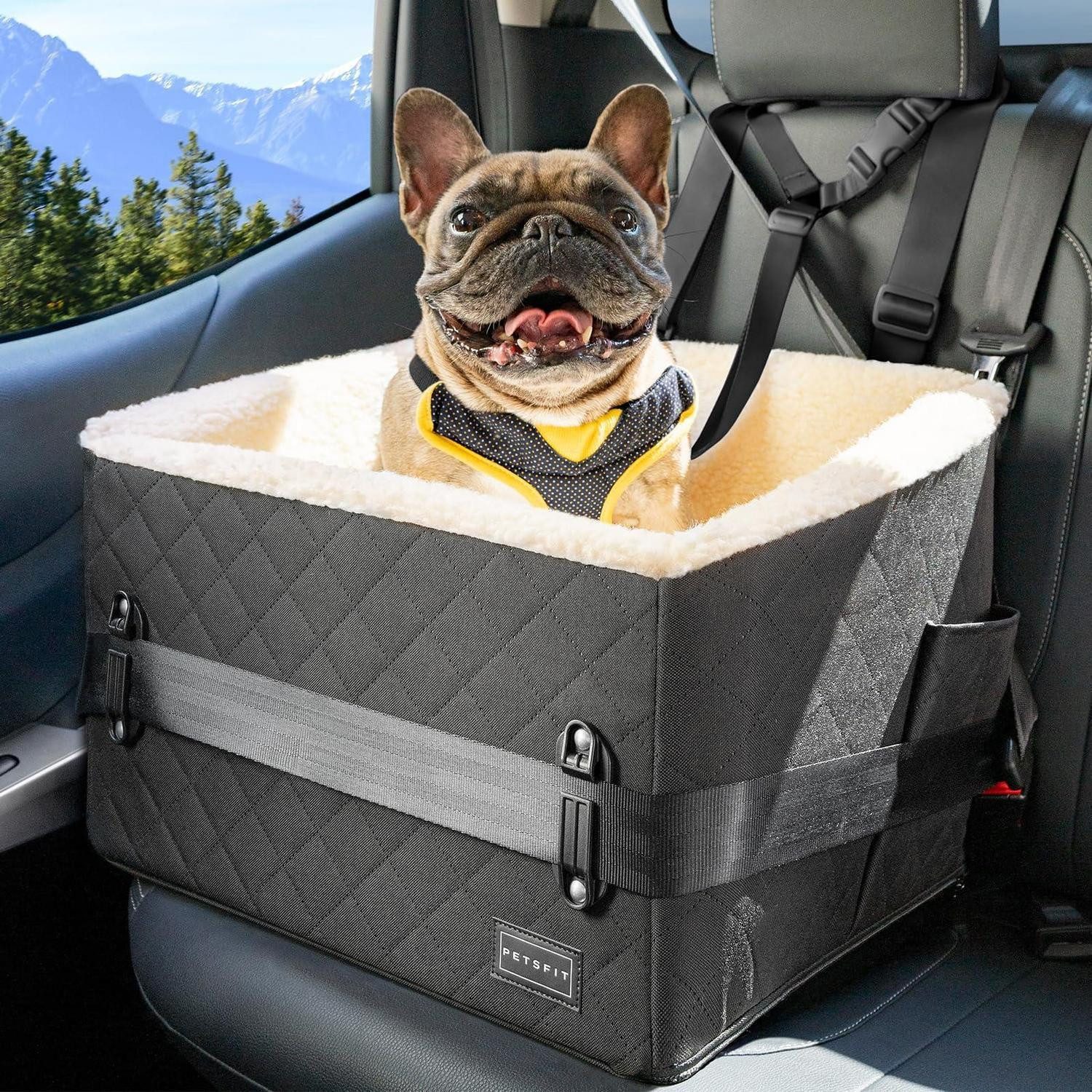 LuxusKollektion Hunde-Autositz Hundeautositz Rückbank Sicherheitspatent Plüschbezug Schwarz S