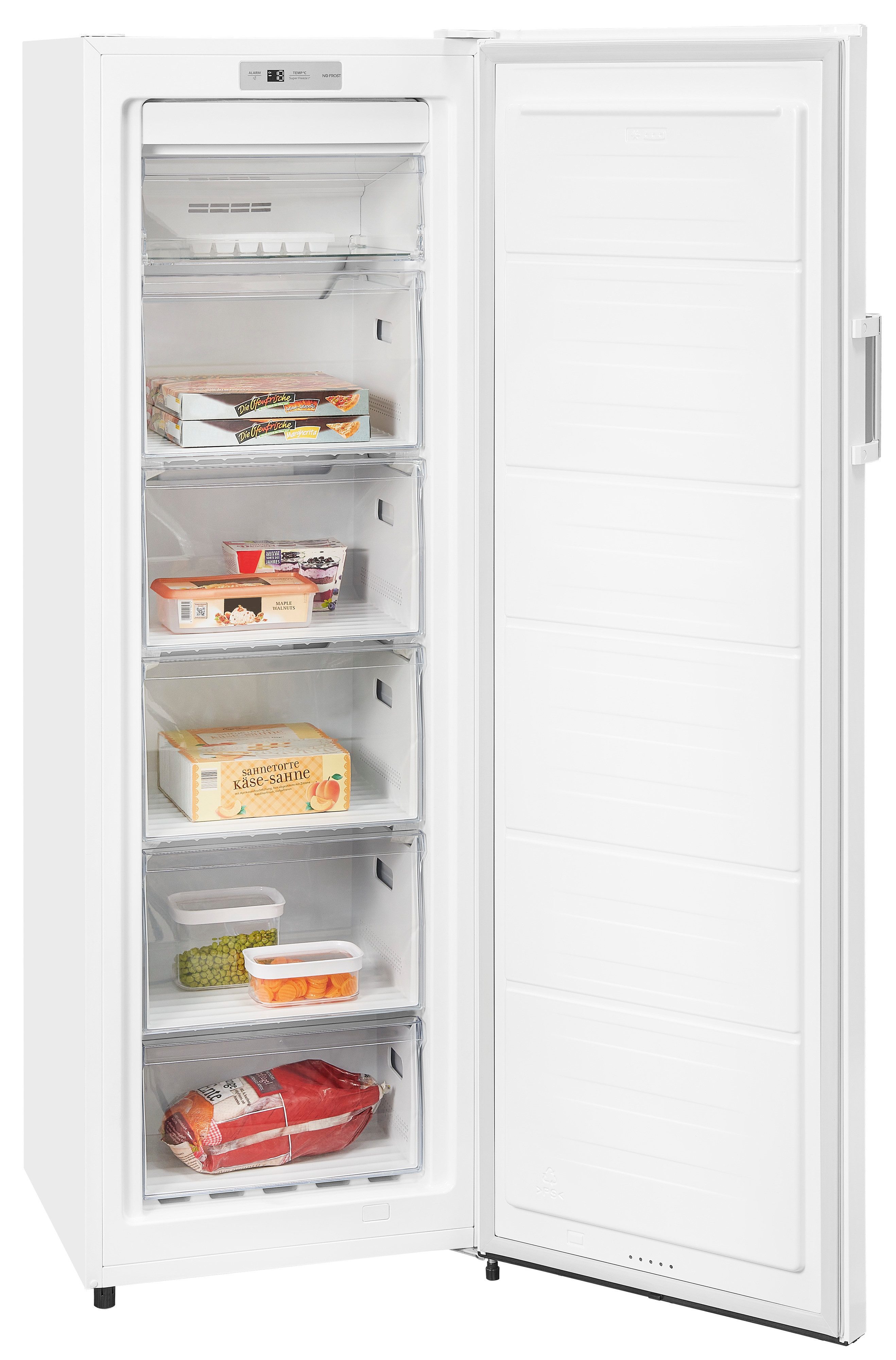 exquisit Gefrierschrank GS271-NF-H-010E weiss, 169,1 cm hoch, 55,9 cm breit, 4*-Gefrierschrank No Frost mit LED-Anzeige & praktischem Griff