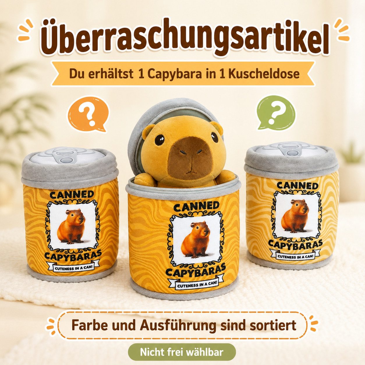 soma Kuscheltier Capybara Kuscheltier in Dose Plüschtier sortiert Kuscheldose weich süß (Set, 1-St., Geschenk-Set), Capybara Plüschtier in Kuscheldose als sortierte Überraschung Geschenk