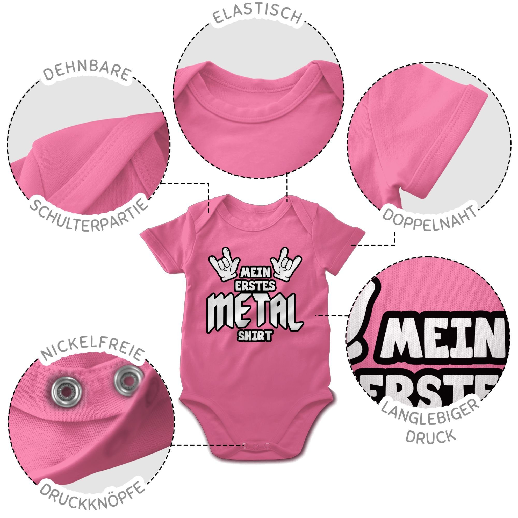 Shirtracer Shirtbody Mein erstes Shirt Comic 2 Sprüche Pink Baby Metal