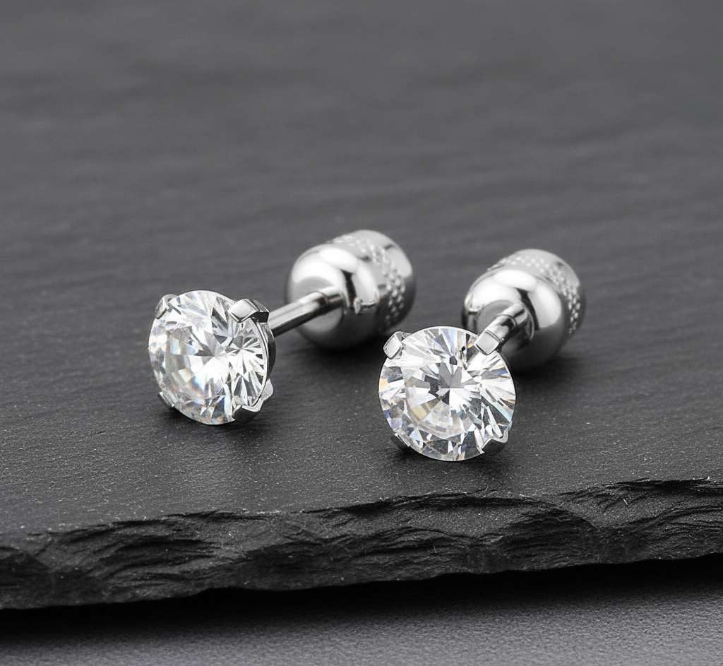 Taffstyle Paar Ohrstecker Gesundheitsstecker Ohrringe Erststecker Chirurgenstahl mit Kristall (Medizinische Ohrringe für empfindliche Ohren mit Zirkonia Kristall)