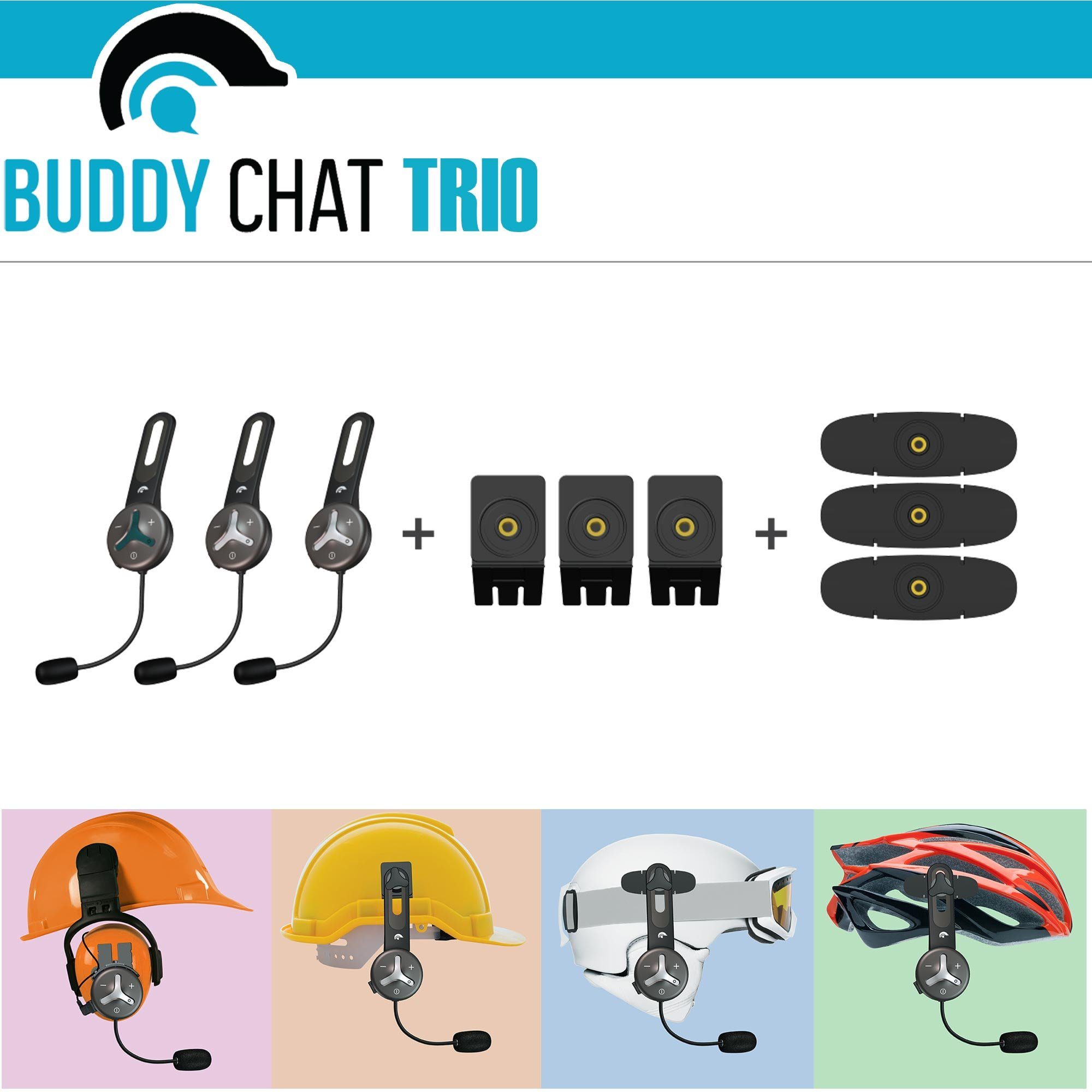 Headset, Freisprechanlage, Buddy Chat 3 (Bluetooth, zu 1000m, für Teilnehmer) Helm, Intercom, Bluetooth-Kopfhörer Funkgerät, Gegensprechanlage, bis bis Akku, Trio BuddyChat Headset,