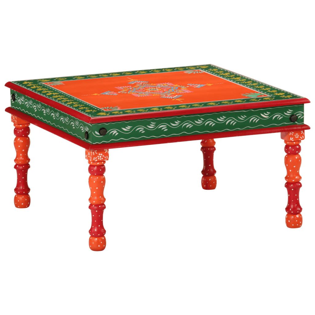furnicato Couchtisch Vollholz 54x54x30 cm Mehrfarbig mit handgemalten (1-St), Handbemalter Sofatisch mit dekorativen Details für das Wohnzimmer