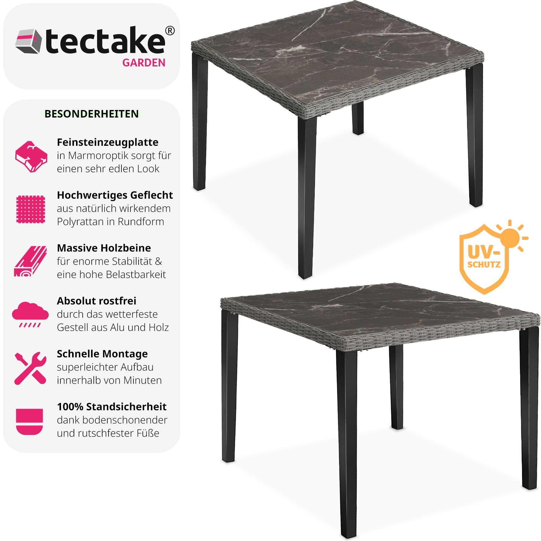 tectake Gartentisch Rattan Tisch (1-St., 1 günstig online kaufen