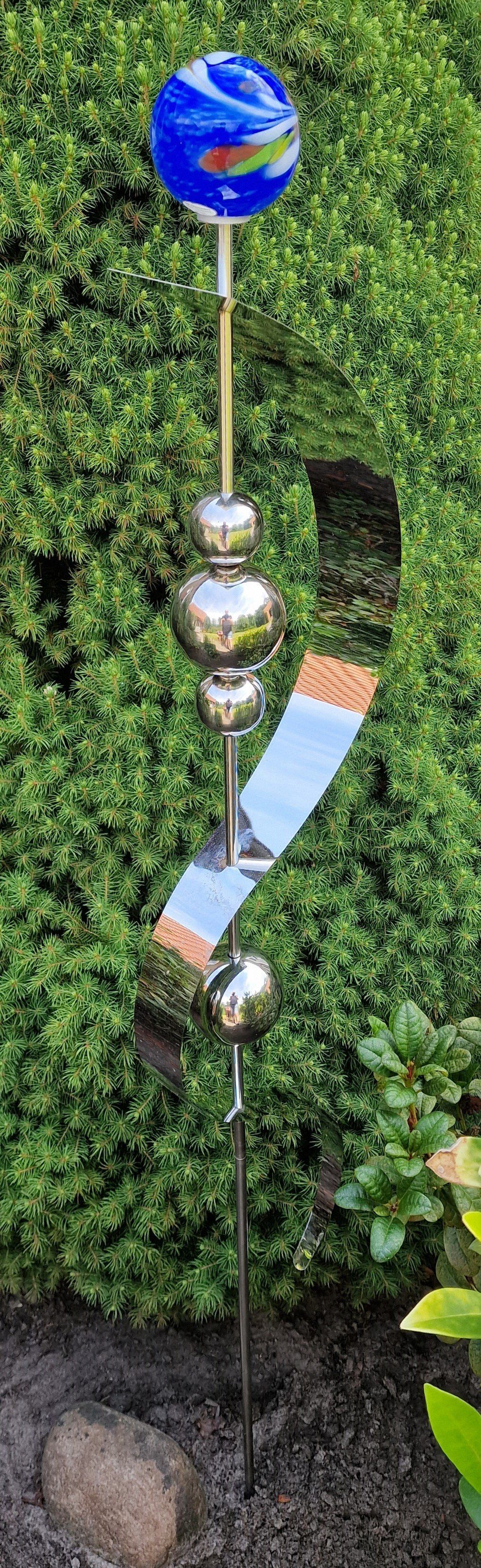 Jürgen Bocker Garten-Ambiente Gartenstecker Glaszauber Merkur aus Edelstahl 150 cm Garten Glaskugel Blau