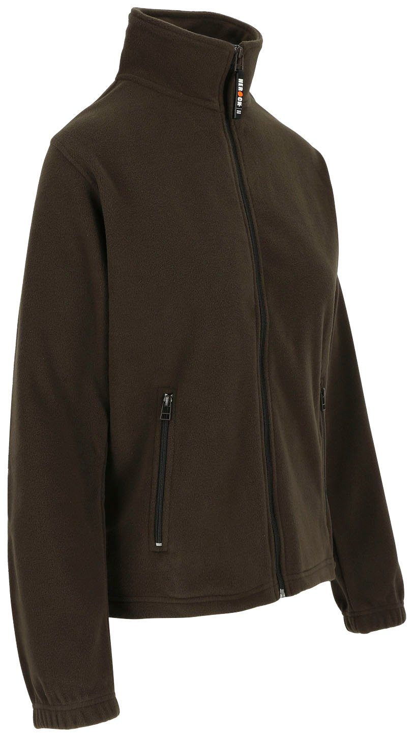 Fleecejacke Deva Damen leicht braun Seitentaschen, Fleece Reißverschluss, und angenehm langem 2 Mit Jacke warm, Herock