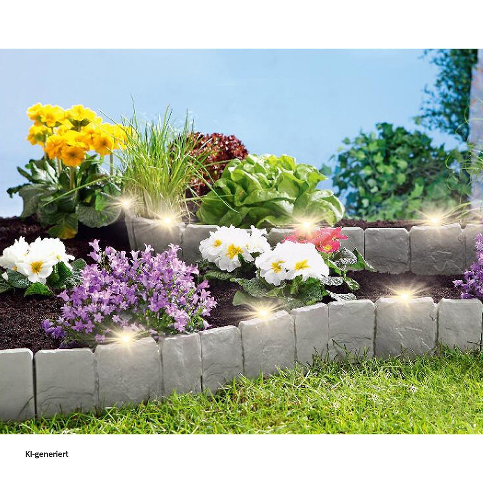 HTI-Living Rasenkante Rasenkante Nessa Solar Steinoptik 10-teilig Grau, LxH: 25x23 cm, Set, 10 Module inklusive Solarbeleuchtung, Beetbegrenzung Beeteinfassung  – Bild 2 von 2