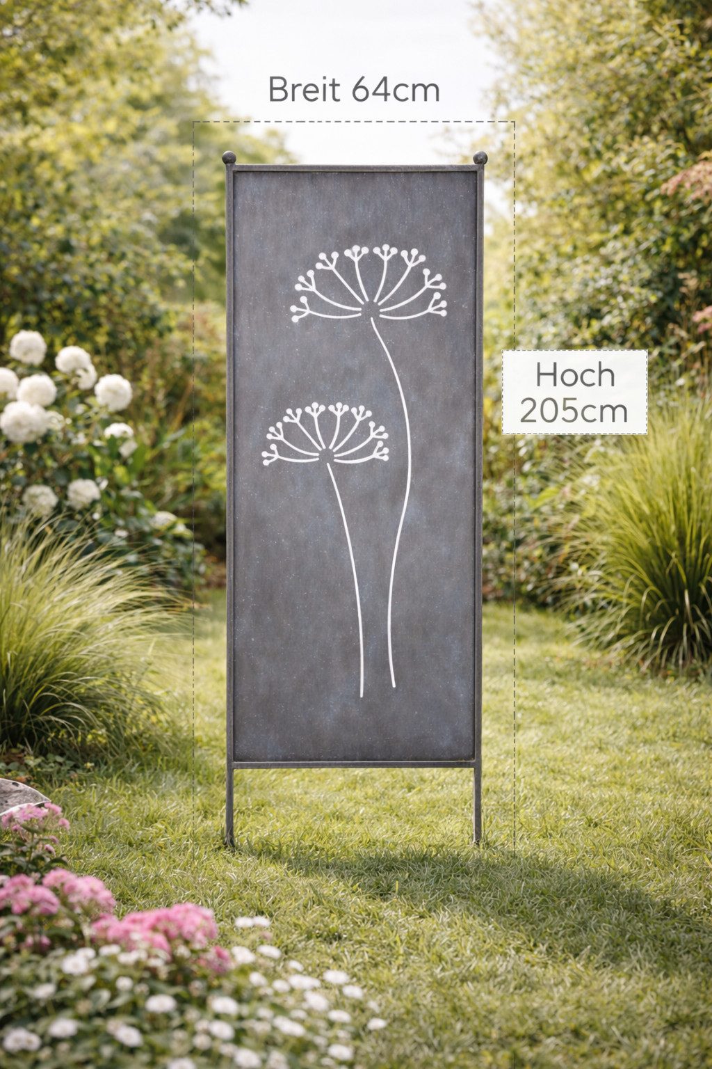 finehomegarden Gartenstecker Stele Metall Dolde Sichtschutz grau (1-St) Windschutz Outdoor H205cm B64cm Dekowand Garten / Spedition