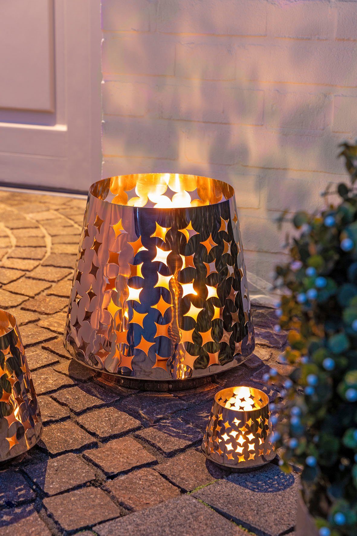 Fink Windlicht Kerzenhalter LUMA (1 St), aus Edelstahl, mit ausgestanzten C günstig online kaufen