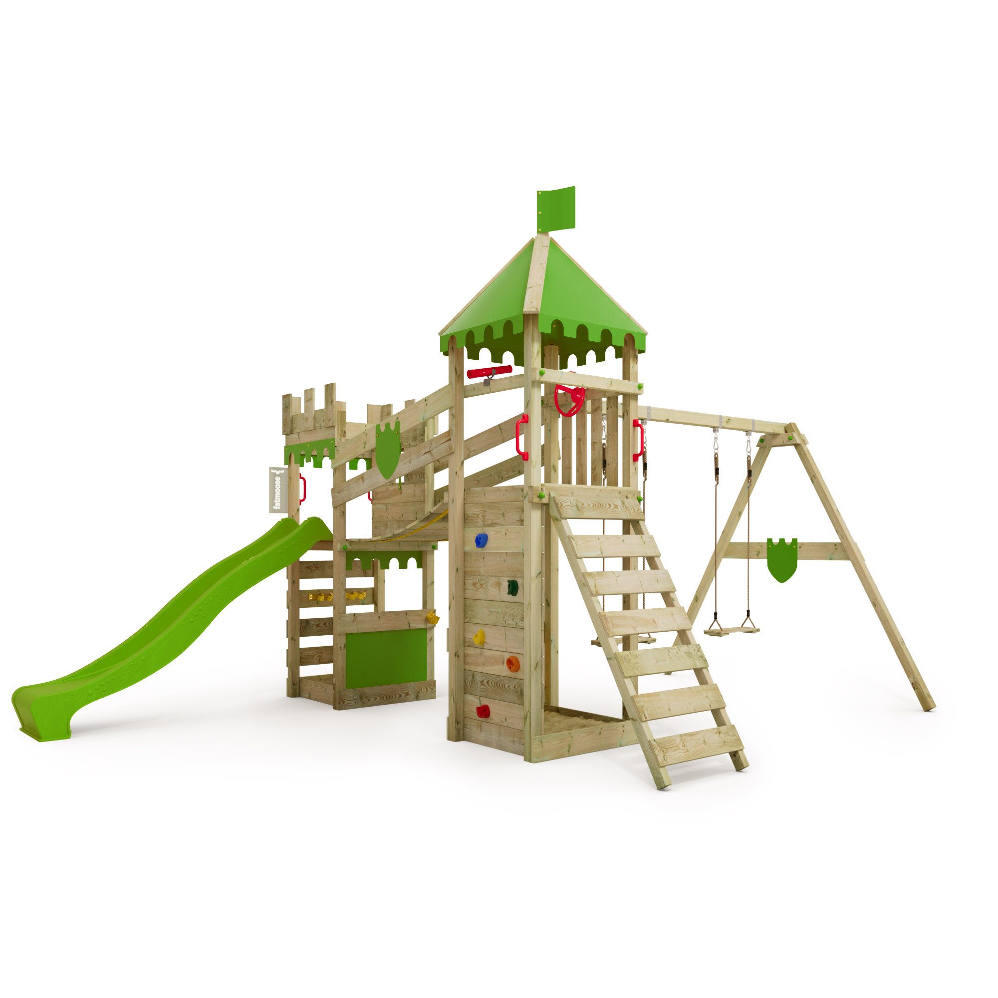 FATMOOSE Spielturm RiverRun Ritterburg-Kletterturm mit Schaukel, extrem witterungsbeständig mit 10 Jahren Garantie*