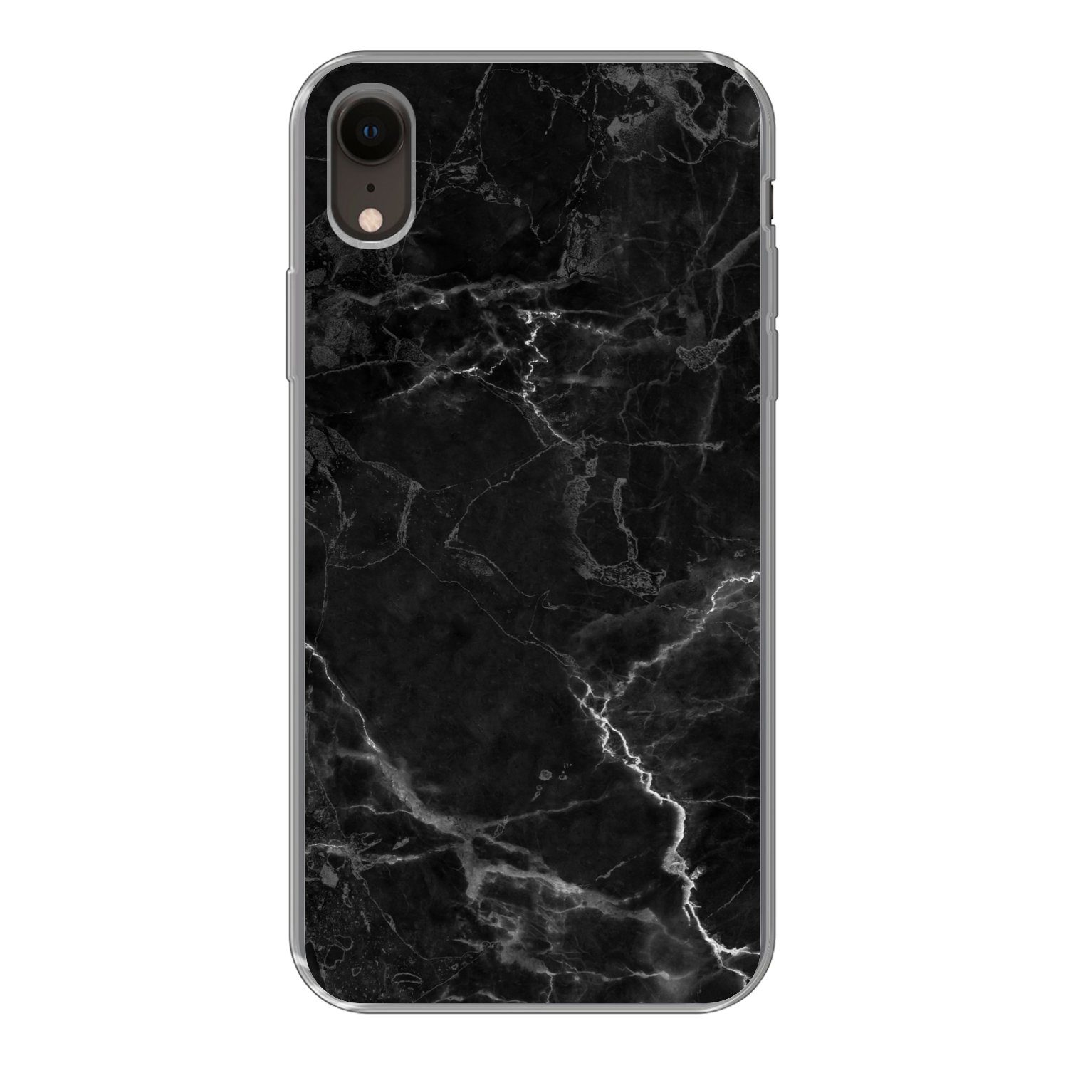 MuchoWow Handyhülle für Apple iPhone XR Marmor - Schwarz - Weiß - Textur - Marmoroptik, Smartphone-Bumper, Print, Handy Schutzhülle Dünn