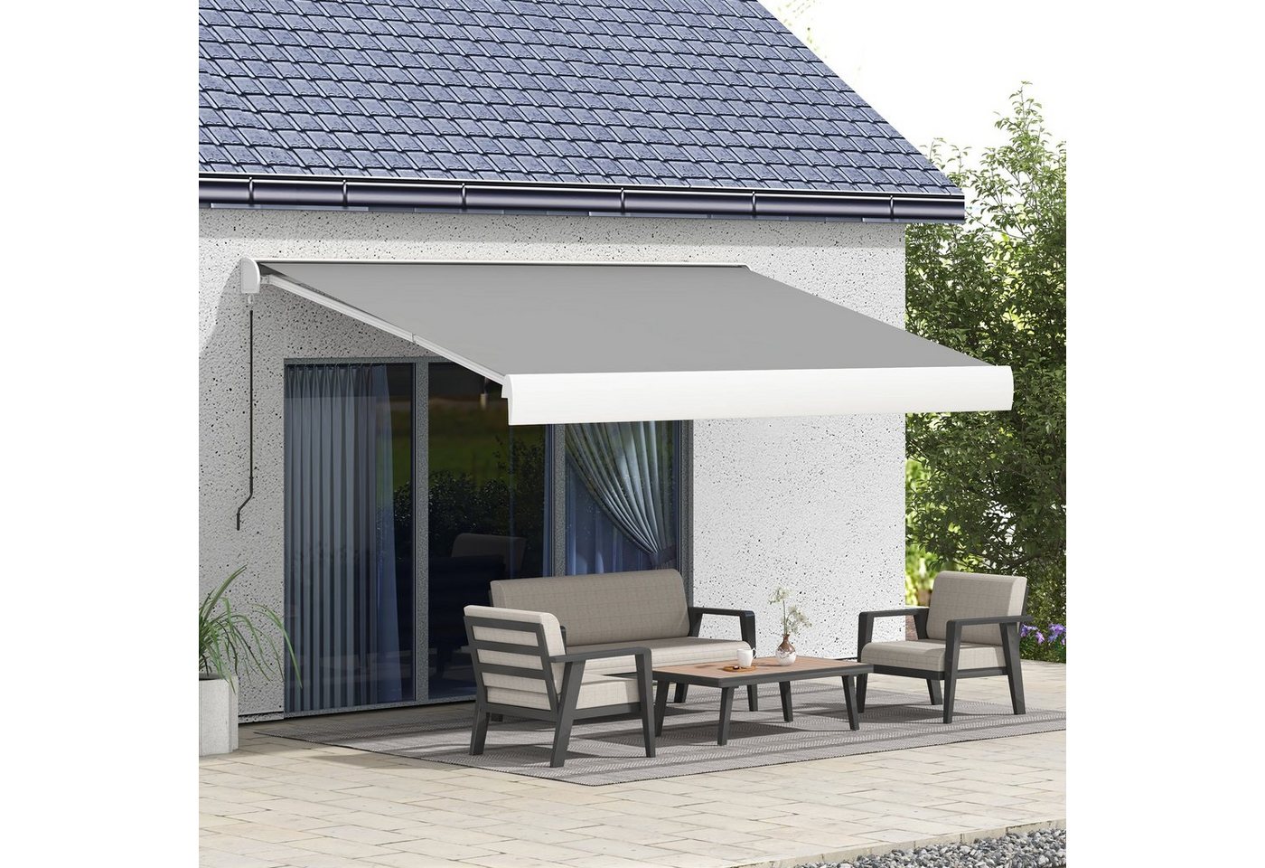 Thumbnail - Outsunny Markise 4m Elektrische Markise mit Handkurbel, Fernbedienung (Sonnendach, 1-St., Sonnenschutz) Balkonmarkise fü...