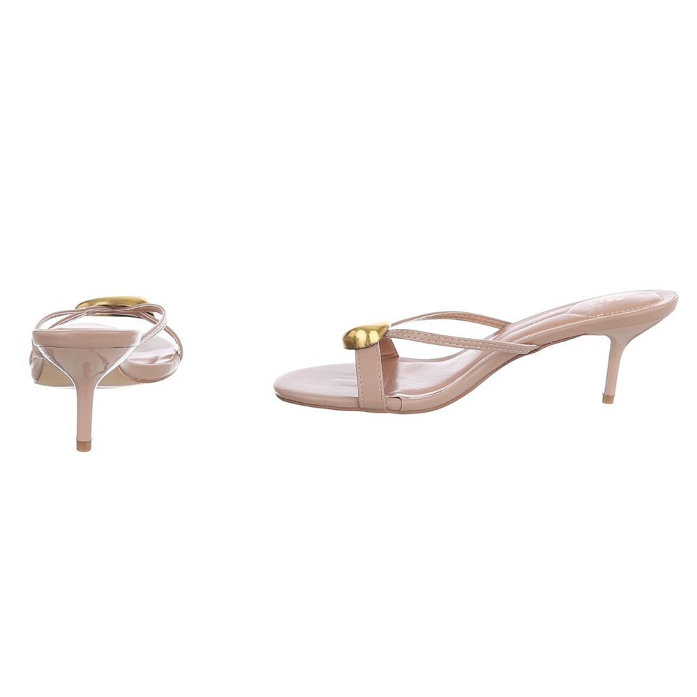 Ital-Design Elegante Damen Sandalen mit goldenem Detail für Anlässe Pantolette (91116945) Pfennig-/Stilettoabsatz Sandalen & Sandaletten in Hellbraun