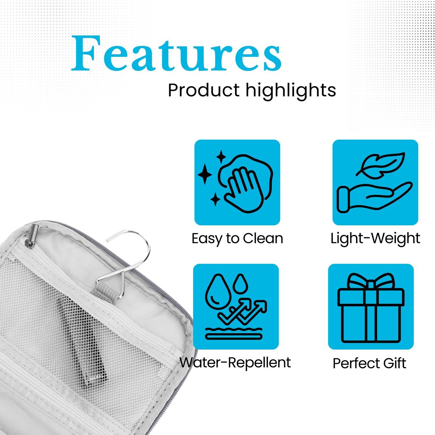 Intirilife Kosmetiktasche (Kosmetik Reisetasche in GRAU), Kosmetiktasche Kulturbeutel mit Tragegriff und Reißverschluss