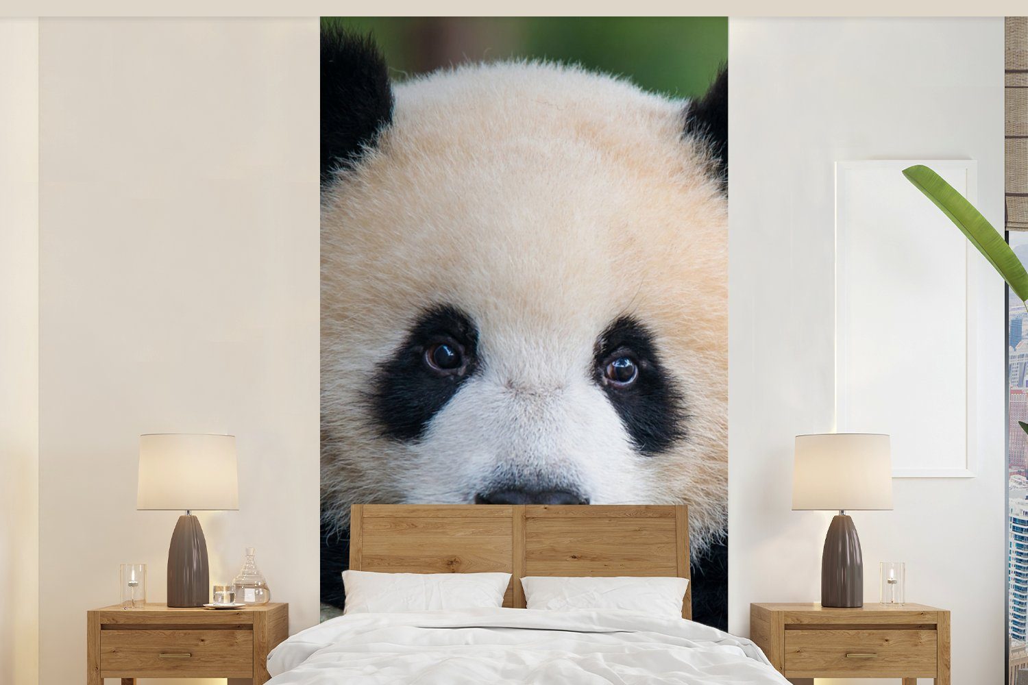 MuchoWow Fototapete Panda - Wildtiere - Porträt - Stein, Matt, bedruckt, (2 St), Vliestapete für Wohnzimmer Schlafzimmer Küche, Fototapete