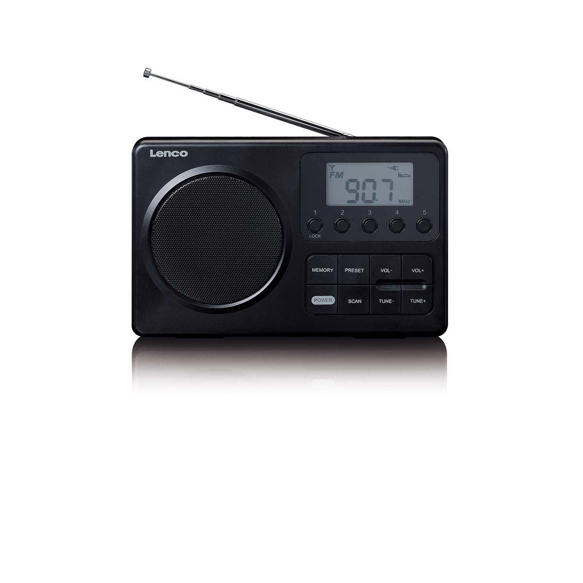 Lenco MPR-035BK Radio (FM Radio,Tragbares Radio, 3 W, PLL FM-Radio, 20 Speicherplätze, Kopfhöreranschluss)