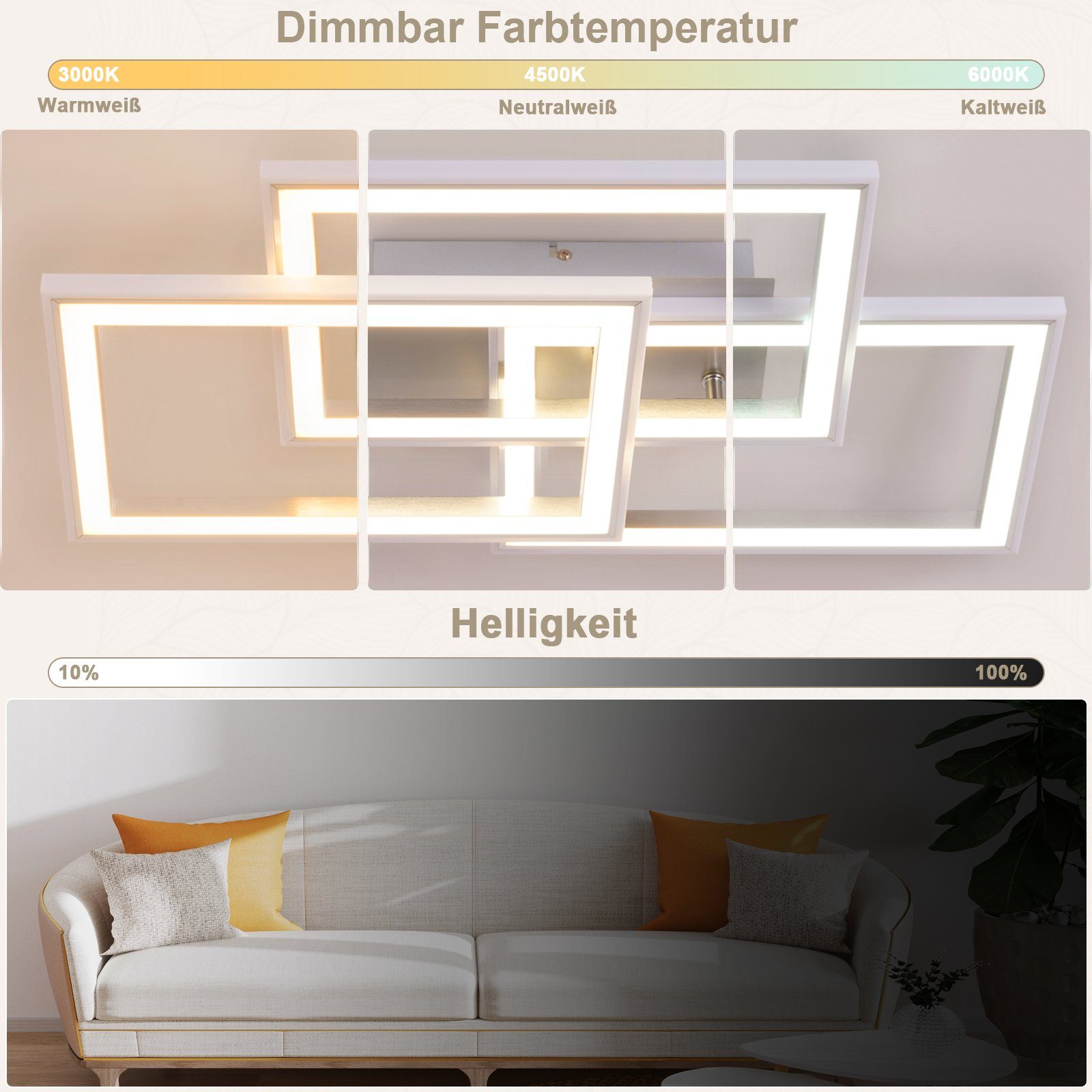 LED ZMH Dimmbar fest 45w Deckenleuchte LED Schlafzimmer Fernbedienung, integriert, RGB 3000-6000K, Deckenlampe