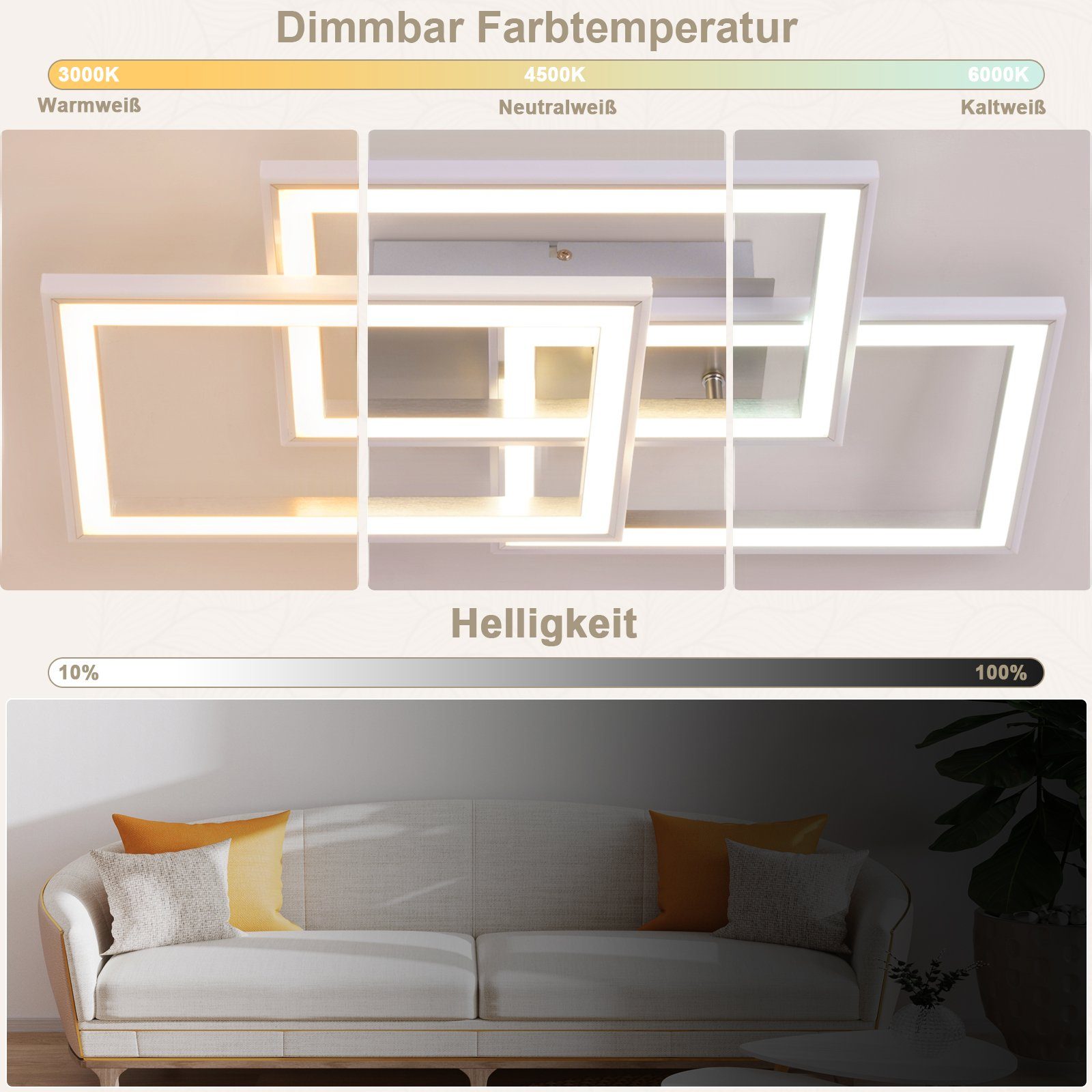 fest Deckenleuchte RGB Fernbedienung, ZMH LED Deckenlampe 45w Dimmbar LED 3000-6000K, Schlafzimmer integriert,