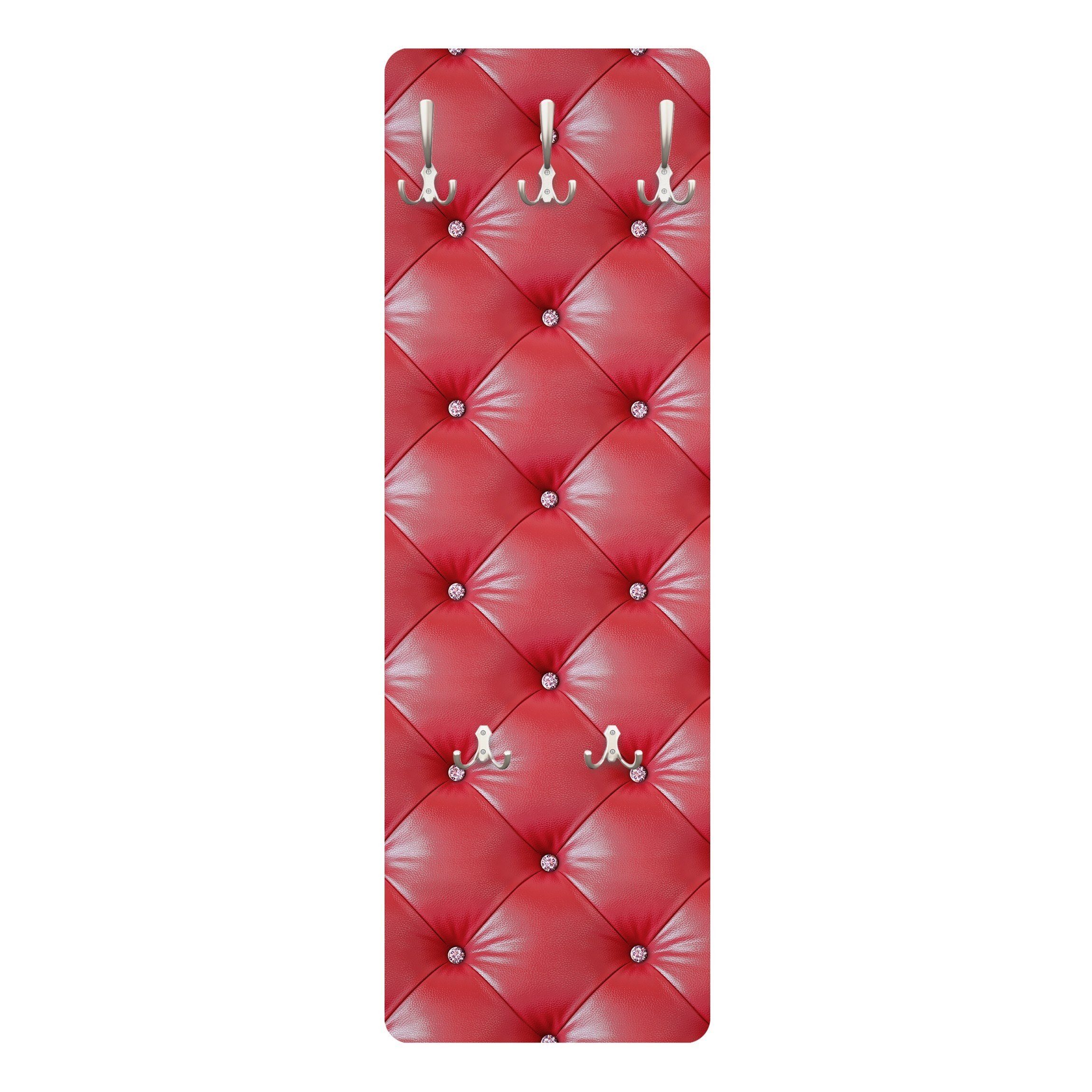 Bilderdepot24 Garderobenpaneel Design Muster Polster Rot (ausgefallenes Flur Wandpaneel mit Garderobenhaken Kleiderhaken hängend), moderne Wandgarderobe - Flurgarderobe im schmalen Hakenpaneel Design