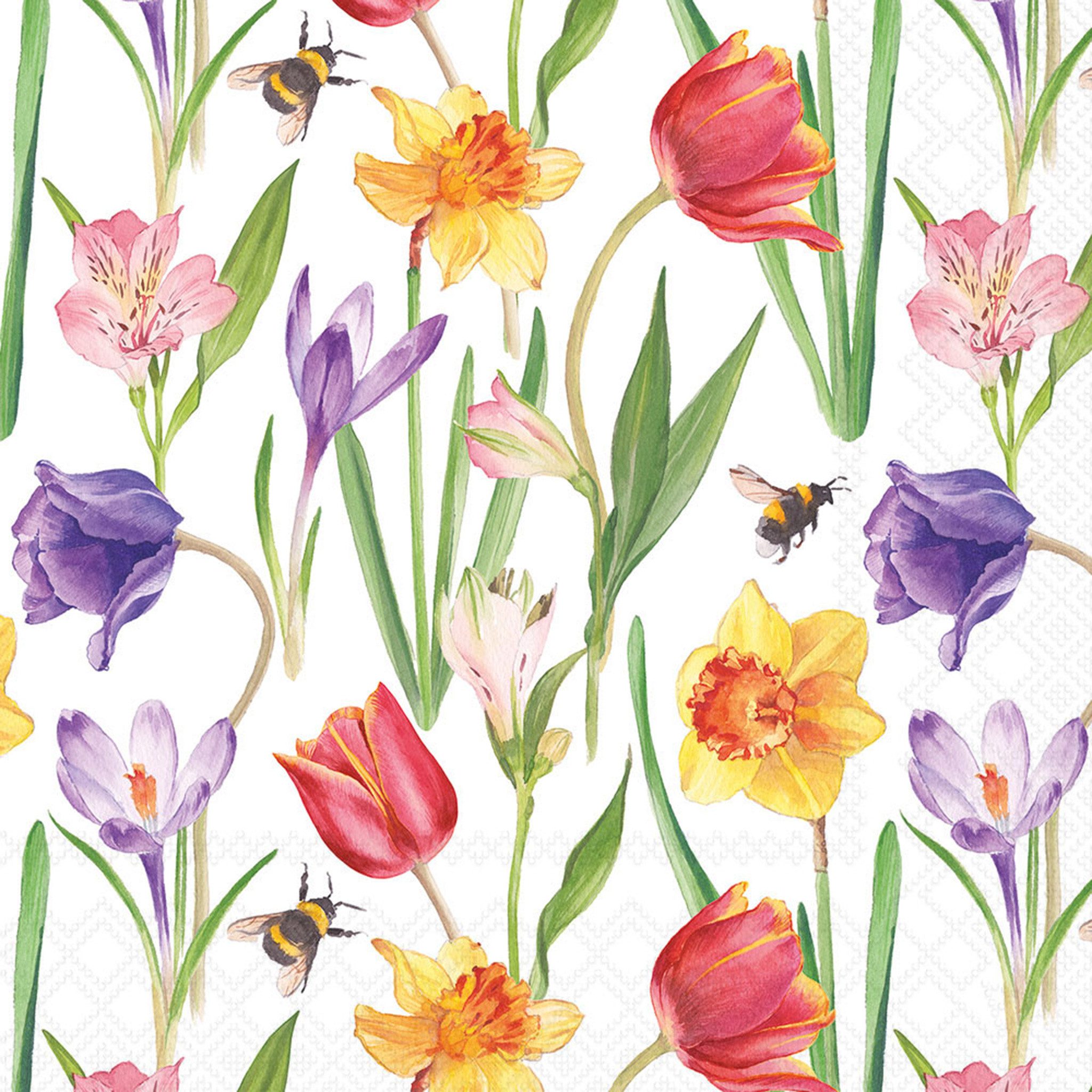 Ambiente Luxury Paper Products Papierserviette, Servietten Papier 33x33cm 3-lagig Frühlingsblumen Motiv / Bunt 20 Stk.