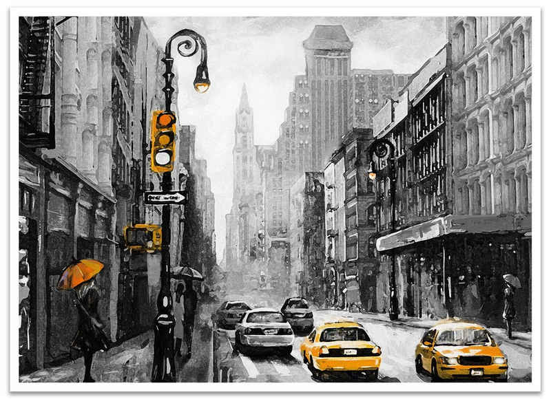 wandmotiv24 Poster New York, Gemälde, Straße, Schwarz & Weiss (1 St), Wandbild, Wanddeko, Poster in versch. Größen