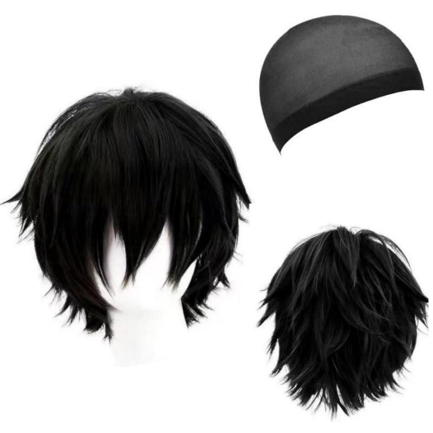LuxusKollektion Kostüm-Perücke Perücke schwarz kurz Anime Cosplay mit Haarnetz für Herren Damen