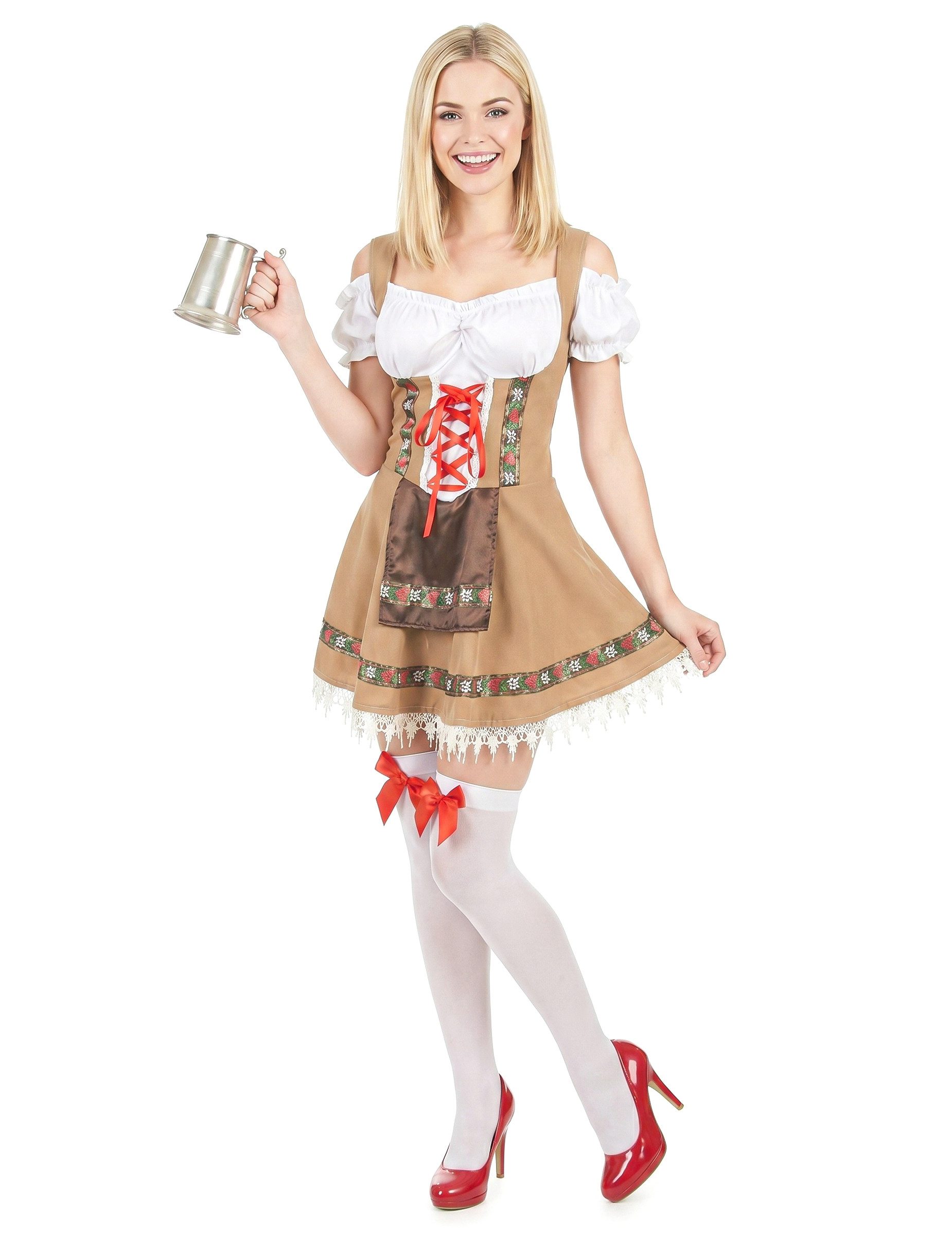 Kostüm Dirndl Kostüm für Damen Trachtenkleid beige-bunt