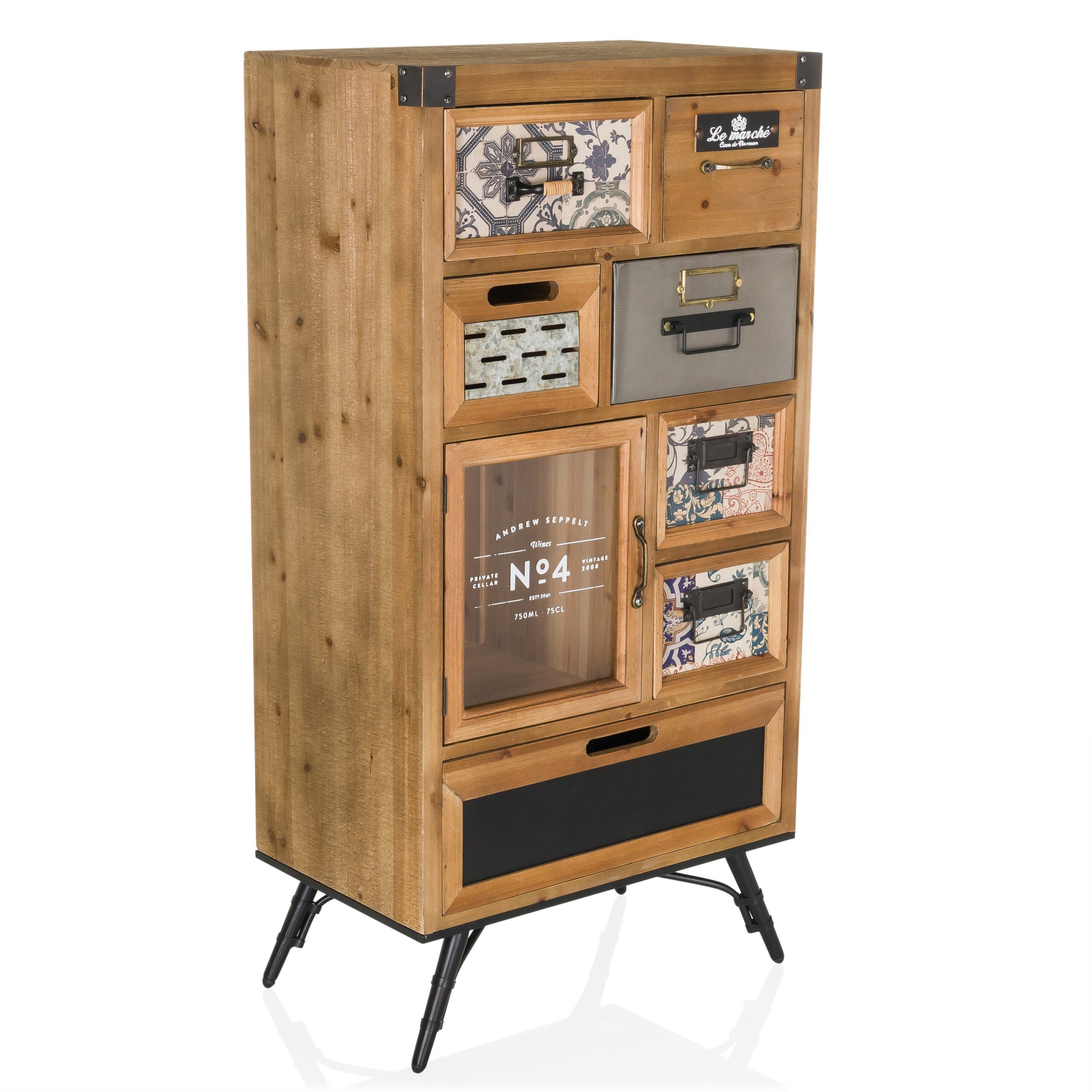 hjh LIVING Sideboard CONTINENTO S Kommode H/B/T: 104.0 x 53.0 x 32.0 cm, Kommode im Industrial-Stil, Vintage Schubladenschrank mit Motiven
