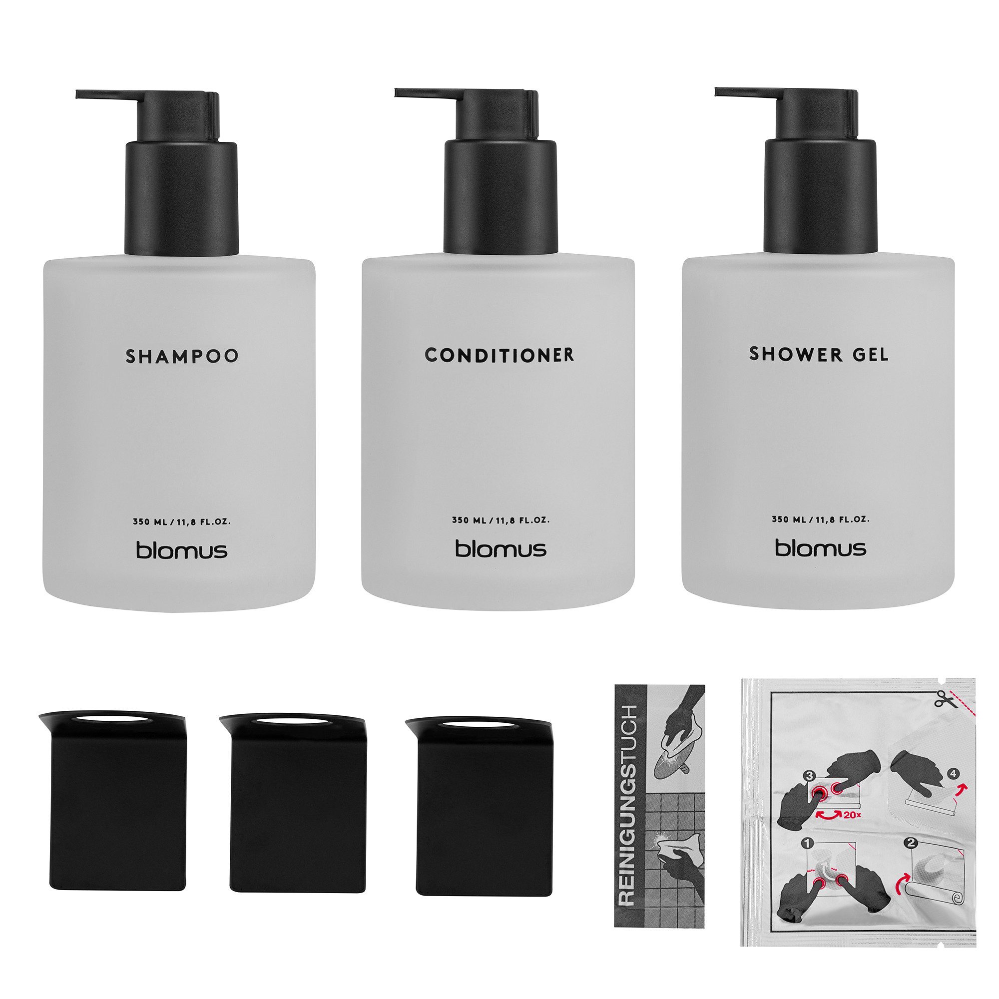 blomus Seifenspender Glasflaschen 3er Set -KIREI- Shampoo, Duschgel & Conditioner Spender, (3er-Set, 3-tlg), Stilvolle Glasflasche, Nachhaltig, inkl. Wandhalterung, Bad