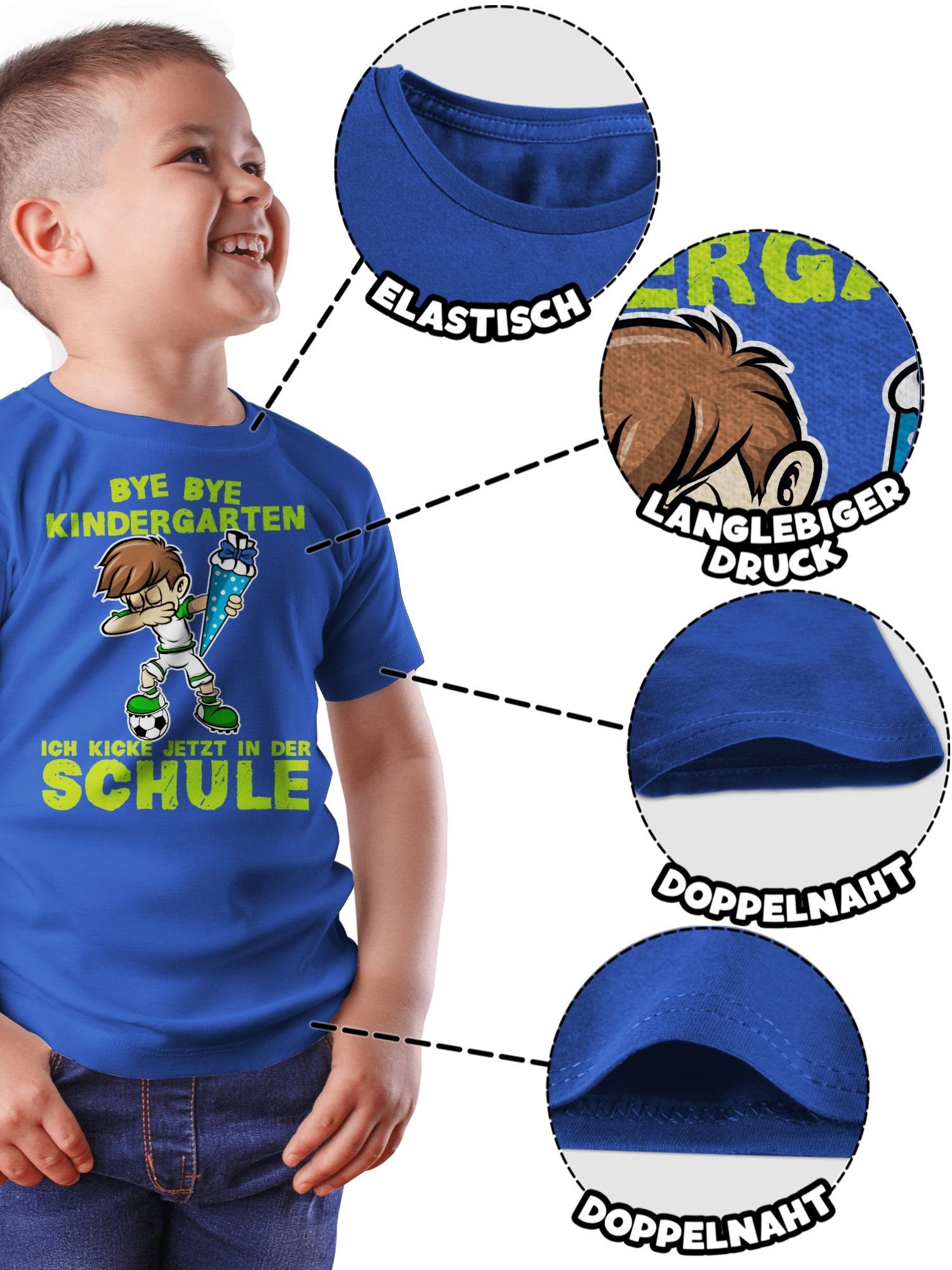 Shirtracer T-Shirt Bye Bye Kindergarten ich kicke jetzt in der Schule Dabbing Junge Fußba (1-tlg) Einschulung Junge Schulanfang Geschenke