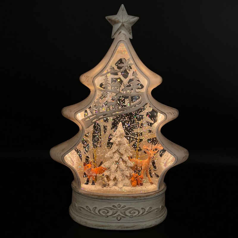 Online-Fuchs LED Laterne Tannenbaum mit Schneekugeleffekt und Timer, Weihnachtsdeko, LED fest integriert, Warmweiß