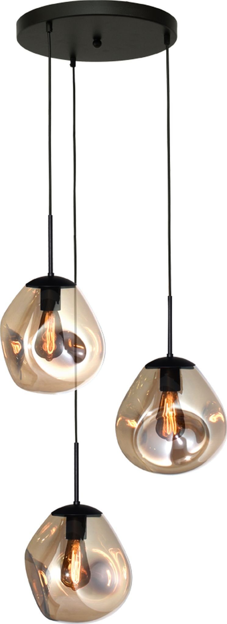 masterlight Pendelleuchte Hängelampe Hängeleuchte Lava 3-flammig Glas Gold 40x40cm, ohne Leuchtmittel, Lichtfarbe ist abhängig vom Leuchtmittel, exklusiv und handgefertigt