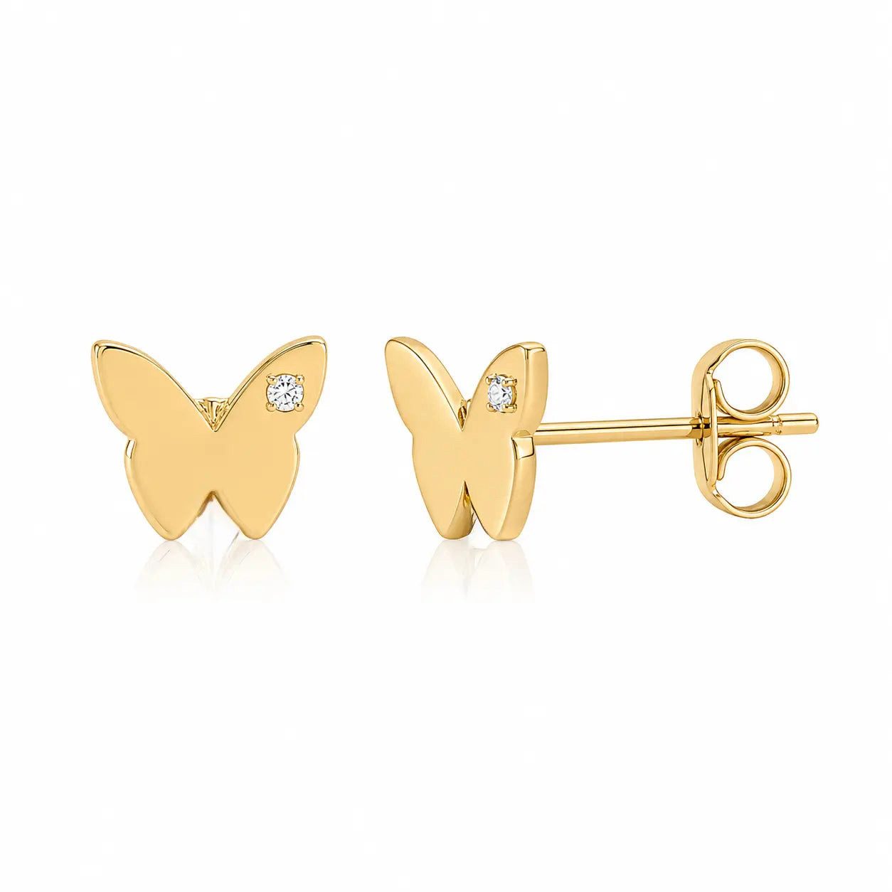 Suzan Gold Paar Ohrstecker 585 Gold Papillon Stud Schmetterling Zirkonia, Zeitloses Design, vielseitig kombinierbar, ideal als Geschenk