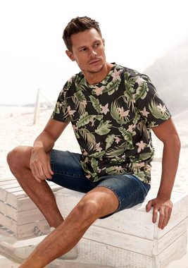 Beachtime T-Shirt Regular Fit, Kurzarm, Freizeitshirt mit Rundhals, Palmendruck, reine Baumwolle