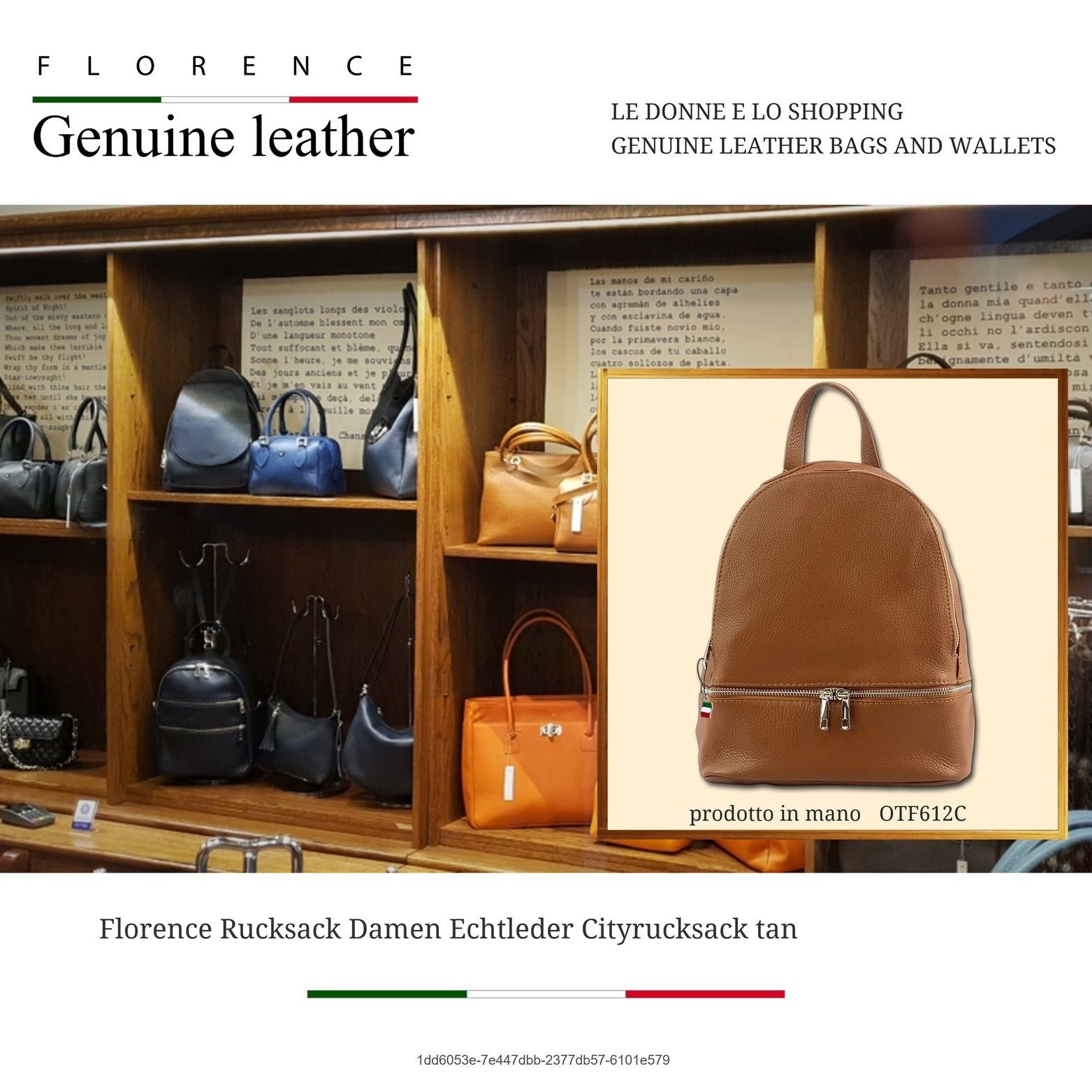 FLORENCE Cityrucksack Florence Damen Rucksack Echtleder (Cityrucksack), Damen Tasche Echtleder tan, hellbraun, Made-In Italy