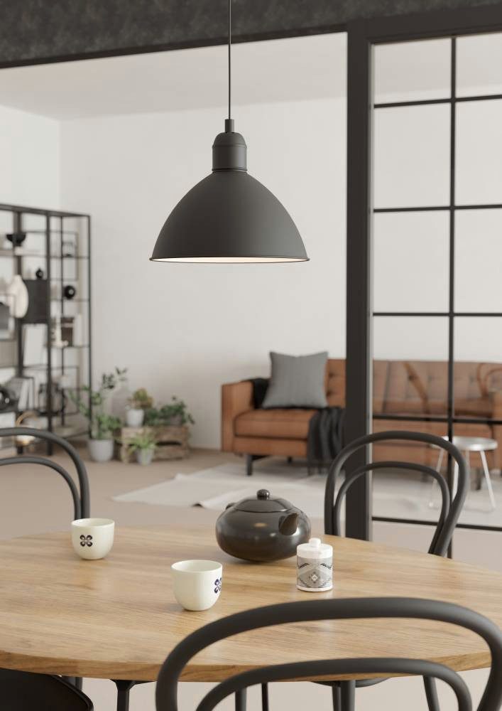 EGLO Hängeleuchte HYKEHAM Pendellampe, Stahl, E27, Hängelampe, Esszimmerlampe, Lampe, ohne Leuchtmittel, Hängeleuchte, H110 x Ø30,50 cm, schwarz, weiss, 1X40W exkl.