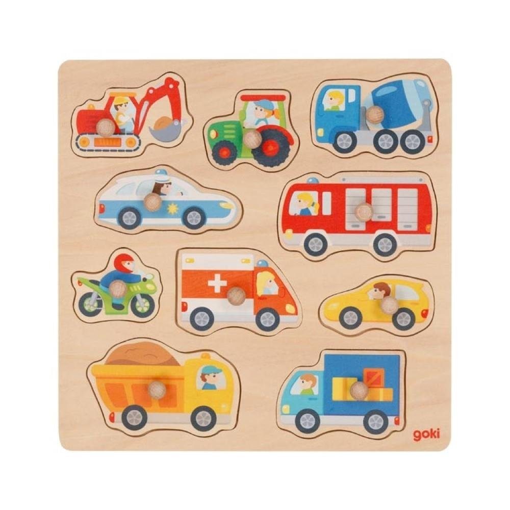 10 Teile Setzpuzzle Fahrzeuge Hintergrundbilder, Motorikspielzeug mit Holzpuzzle Steckpuzzle Puzzleteile, goki