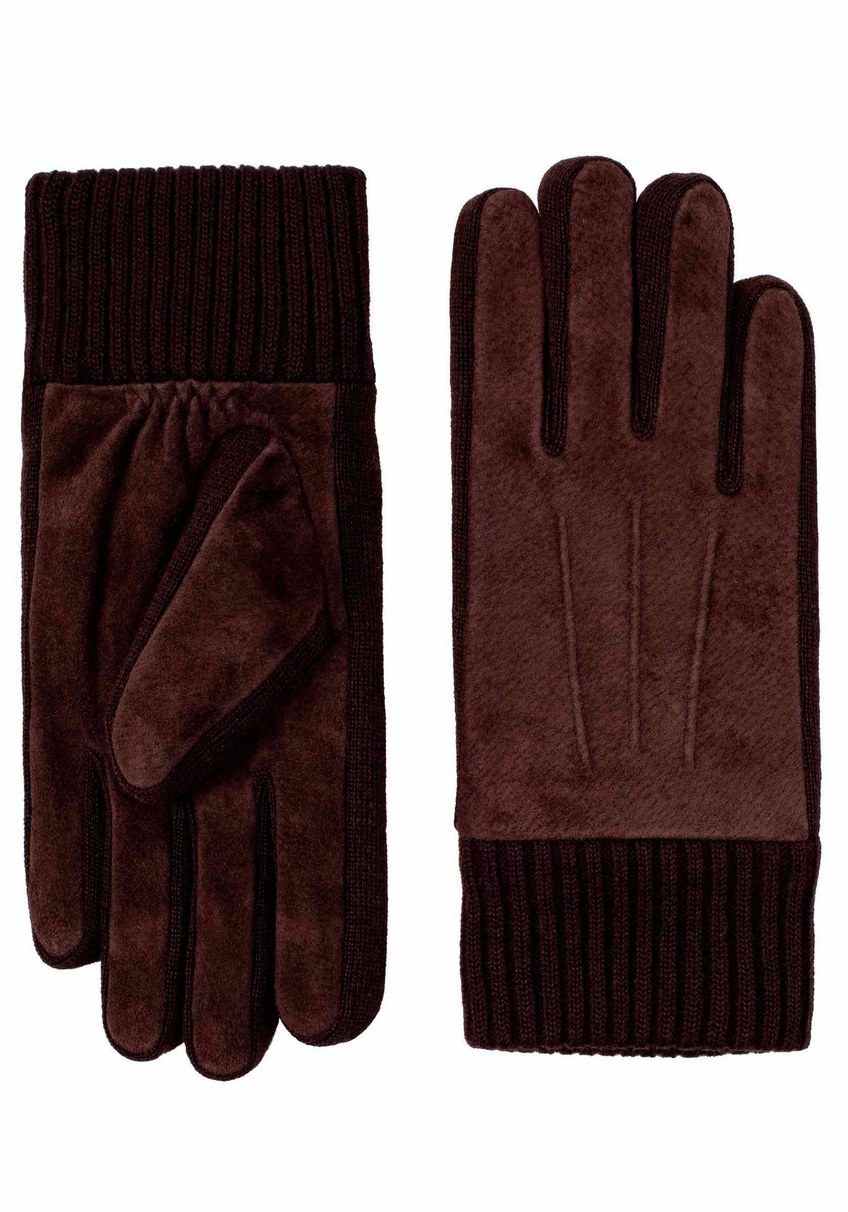 dark Lederhandschuhe Strickbund, Woll-Anteil brown Stan Enganliegender KESSLER