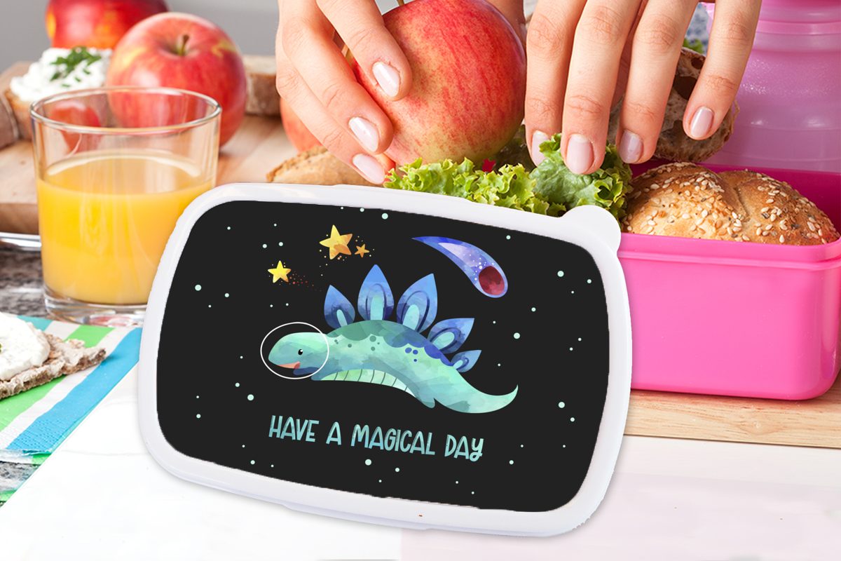Lunchbox Brotbox Raum Kunststoff, - - Kunststoff - Kind - MuchoWow -, 'Einen rosa Brotdose Kinder, Snackbox, zauberhaften für (2-tlg), Sprichwörter Erwachsene, Tag' Zitate Mädchen,