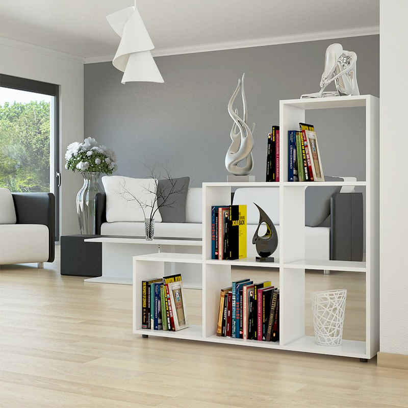 Vicco Stufenregal »Treppenregal Raumteiler Bücherregal 6 Fächer Weiß«