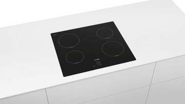 BOSCH Induktions Herd-Set Autark Einbau Backofen Schwarz und Kochfeld, mit 1-fach-Teleskopauszug, -EcoClean (Rückwand) Backofen, 3D-Luftzirkulation, LED-Anzeige, GranitEmail, Teleskopführung, Timer