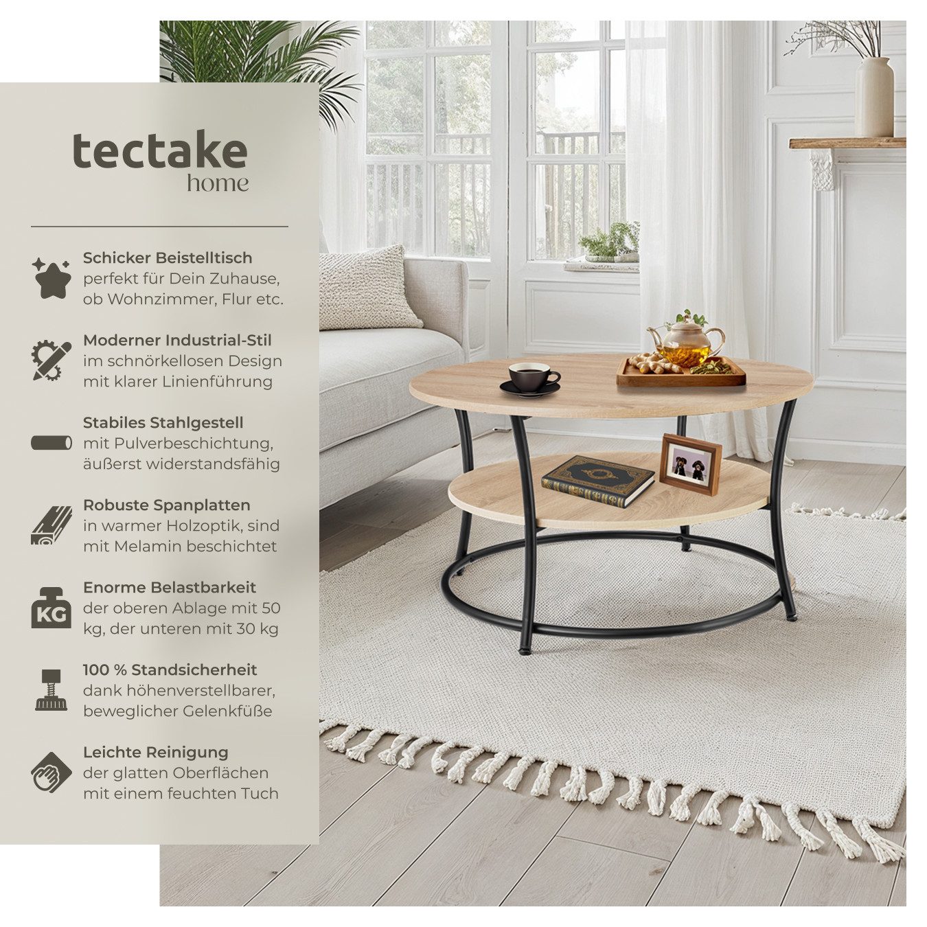 tectake Couchtisch Beistelltisch Cromford 80x46cm (1-St., günstig online kaufen